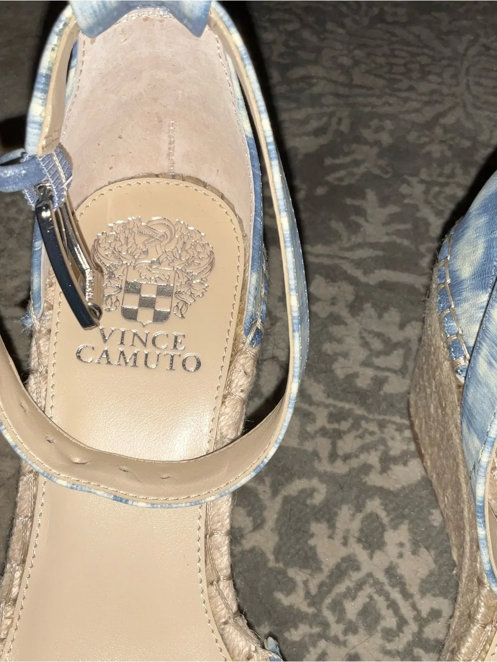 Vince Camuto Blue Tie-Dye Espadrille Ankle-Strap Wedge Sandals